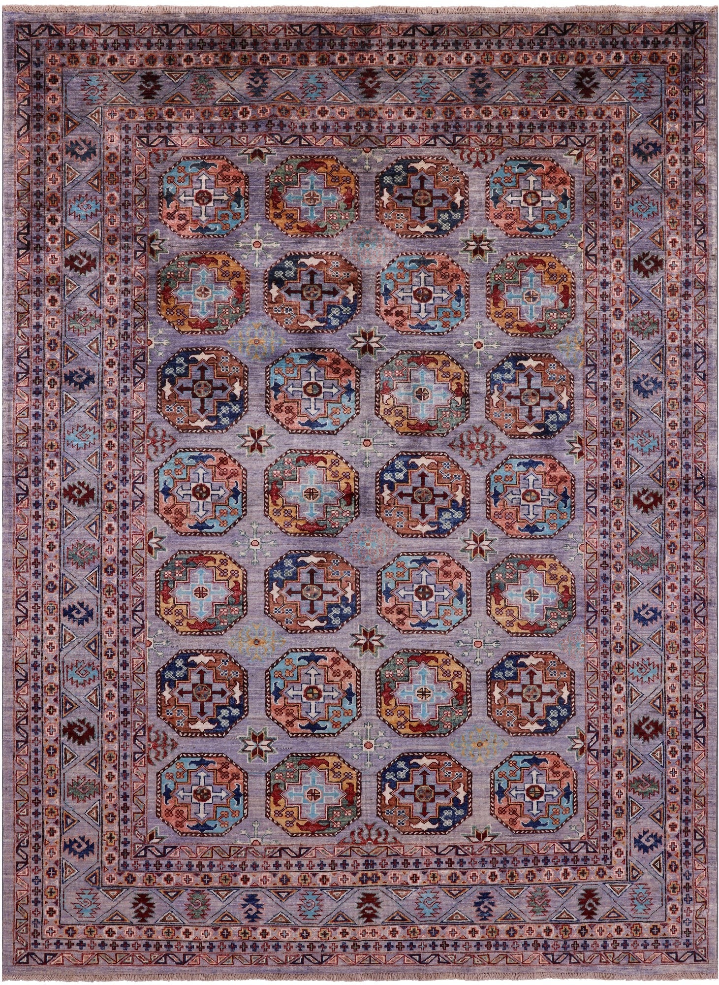 Grey Turkmen Ersari Hand Knotted Wool Rug - 5' 9" X 7' 9" - Golden Nile