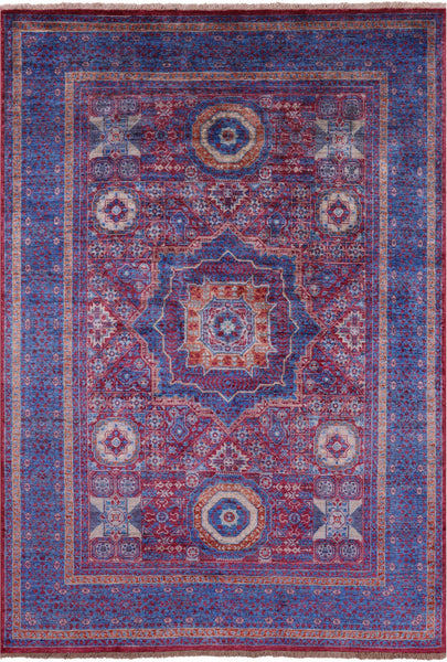 Geometric Persian Mamluk Hand Knotted Wool Rug - 5' 7" X 7' 10" - Golden Nile