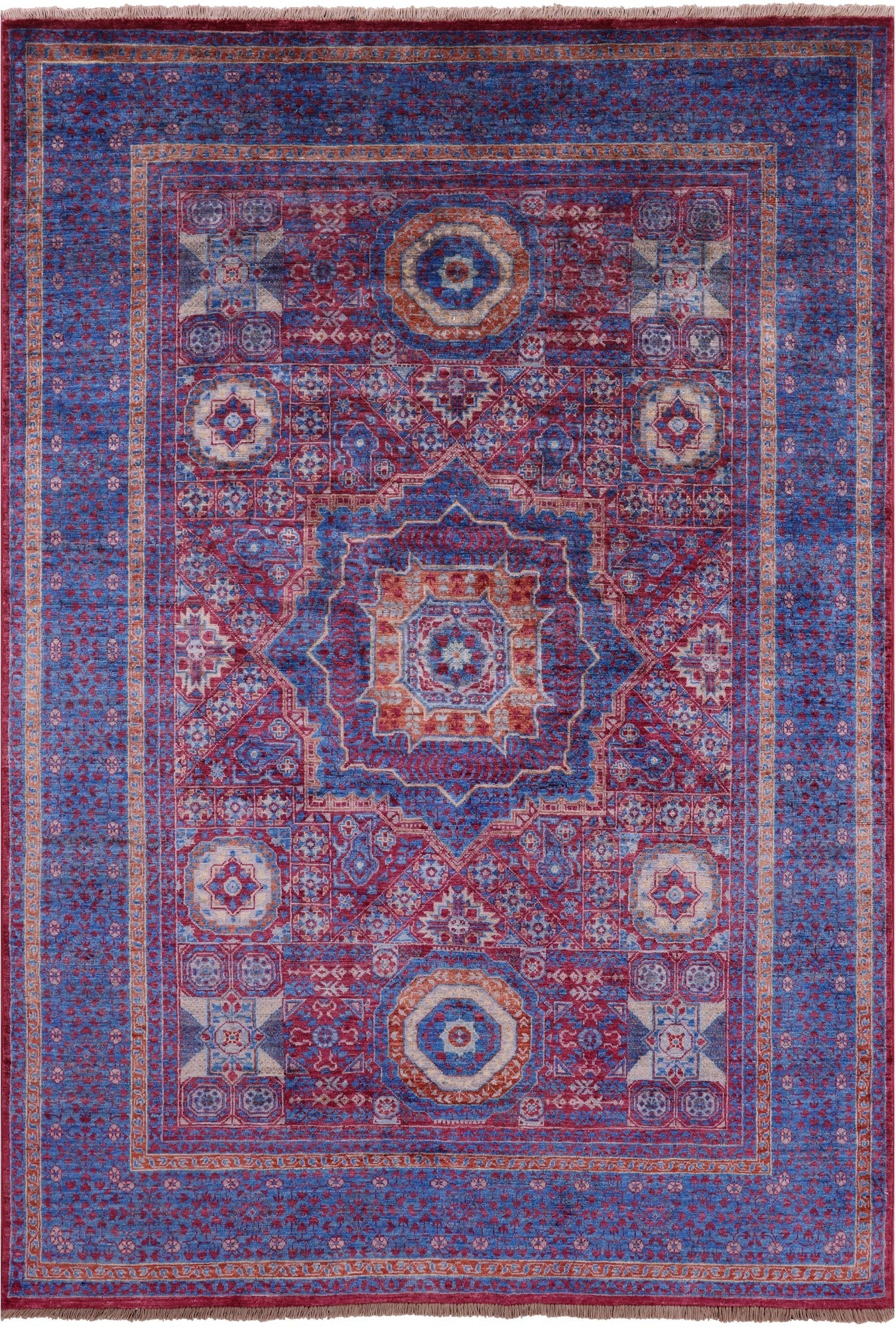 Geometric Persian Mamluk Hand Knotted Wool Rug - 5' 7" X 7' 10" - Golden Nile
