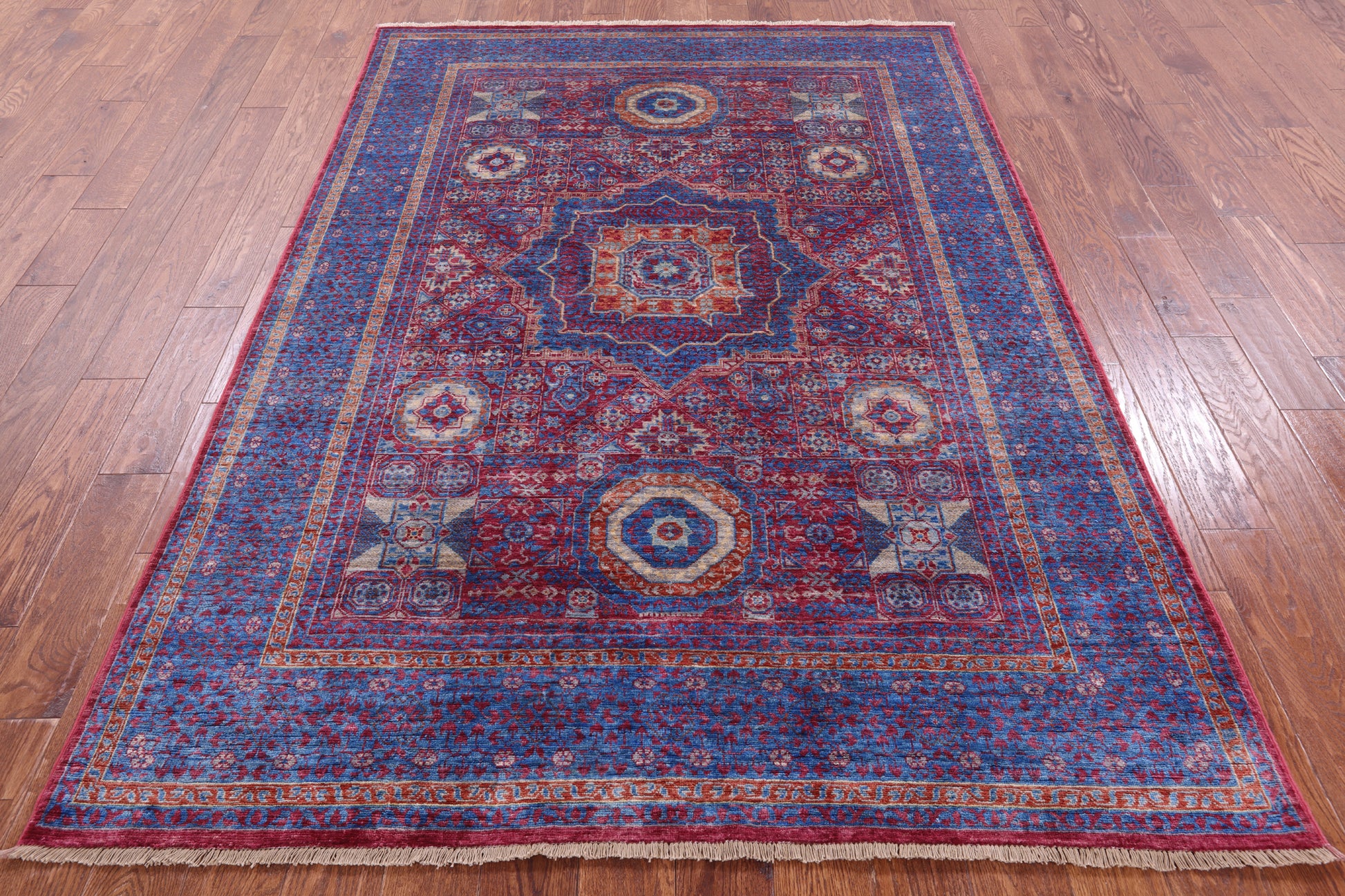 Geometric Persian Mamluk Hand Knotted Wool Rug - 5' 7" X 7' 10" - Golden Nile