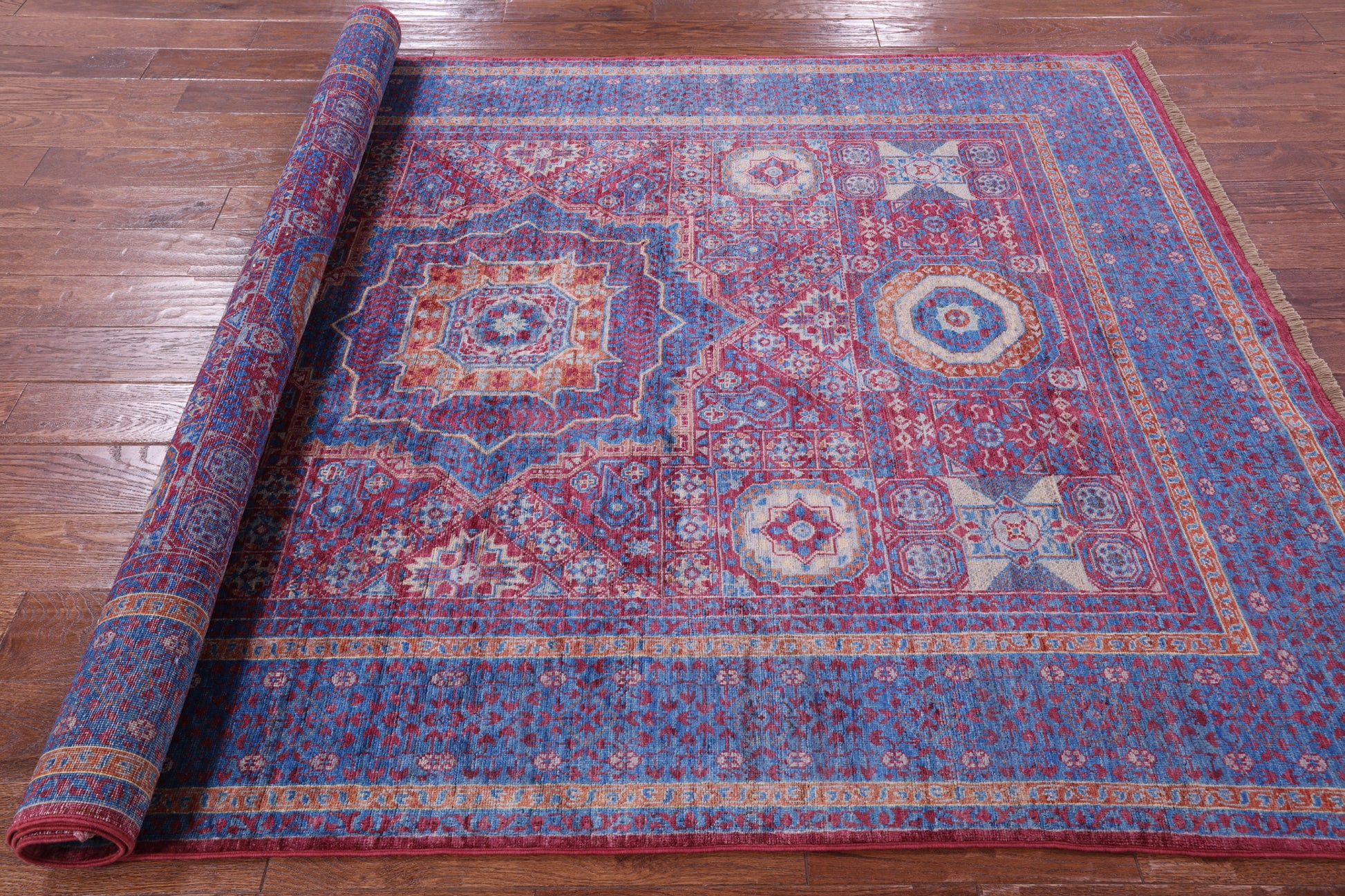 Geometric Persian Mamluk Hand Knotted Wool Rug - 5' 7" X 7' 10" - Golden Nile