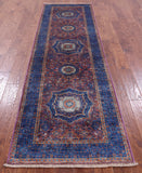 Purple Geometric Persian Mamluk Hand Knotted Wool Runner Rug - 2' 10" X 9' 8" - Golden Nile