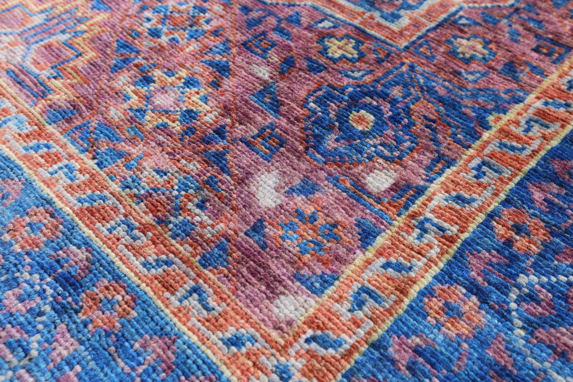 Purple Geometric Persian Mamluk Hand Knotted Wool Runner Rug - 2' 10" X 9' 8" - Golden Nile