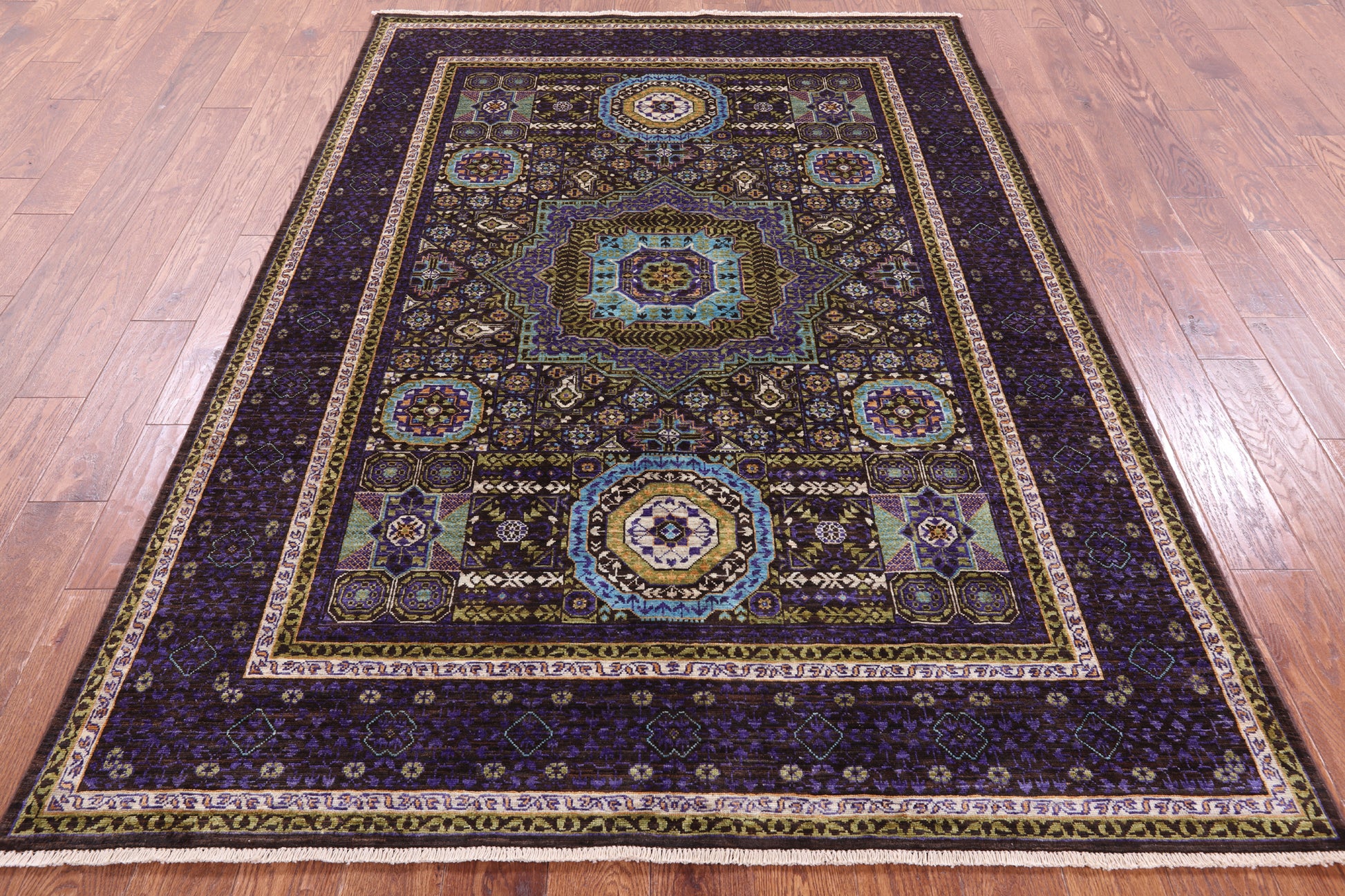 Brown Geometric Persian Mamluk Hand Knotted Wool Rug - 5' 6" X 7' 9" - Golden Nile