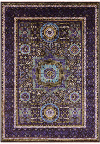 Brown Geometric Persian Mamluk Hand Knotted Wool Rug - 5' 6" X 7' 9" - Golden Nile