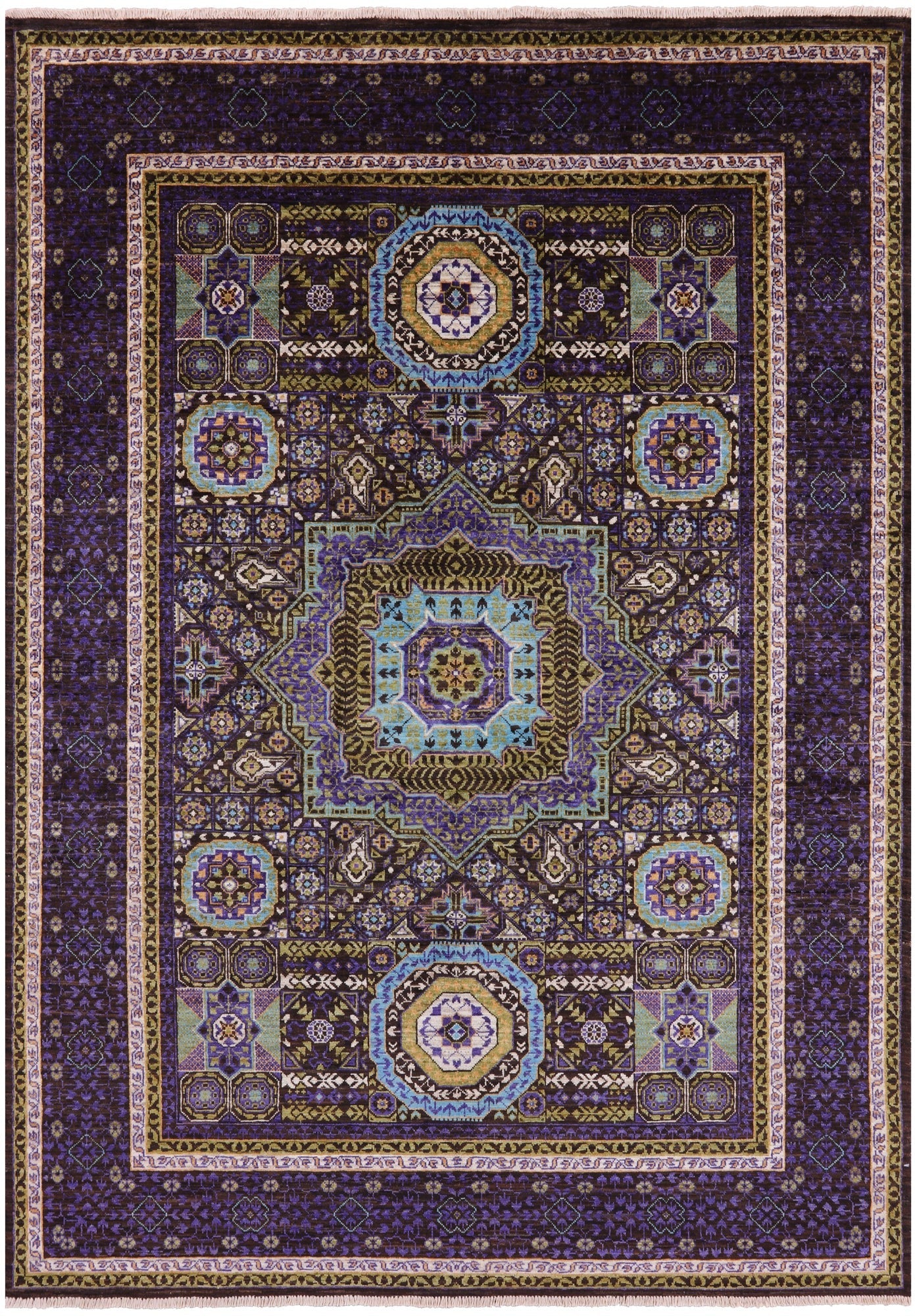 Brown Geometric Persian Mamluk Hand Knotted Wool Rug - 5' 6" X 7' 9" - Golden Nile