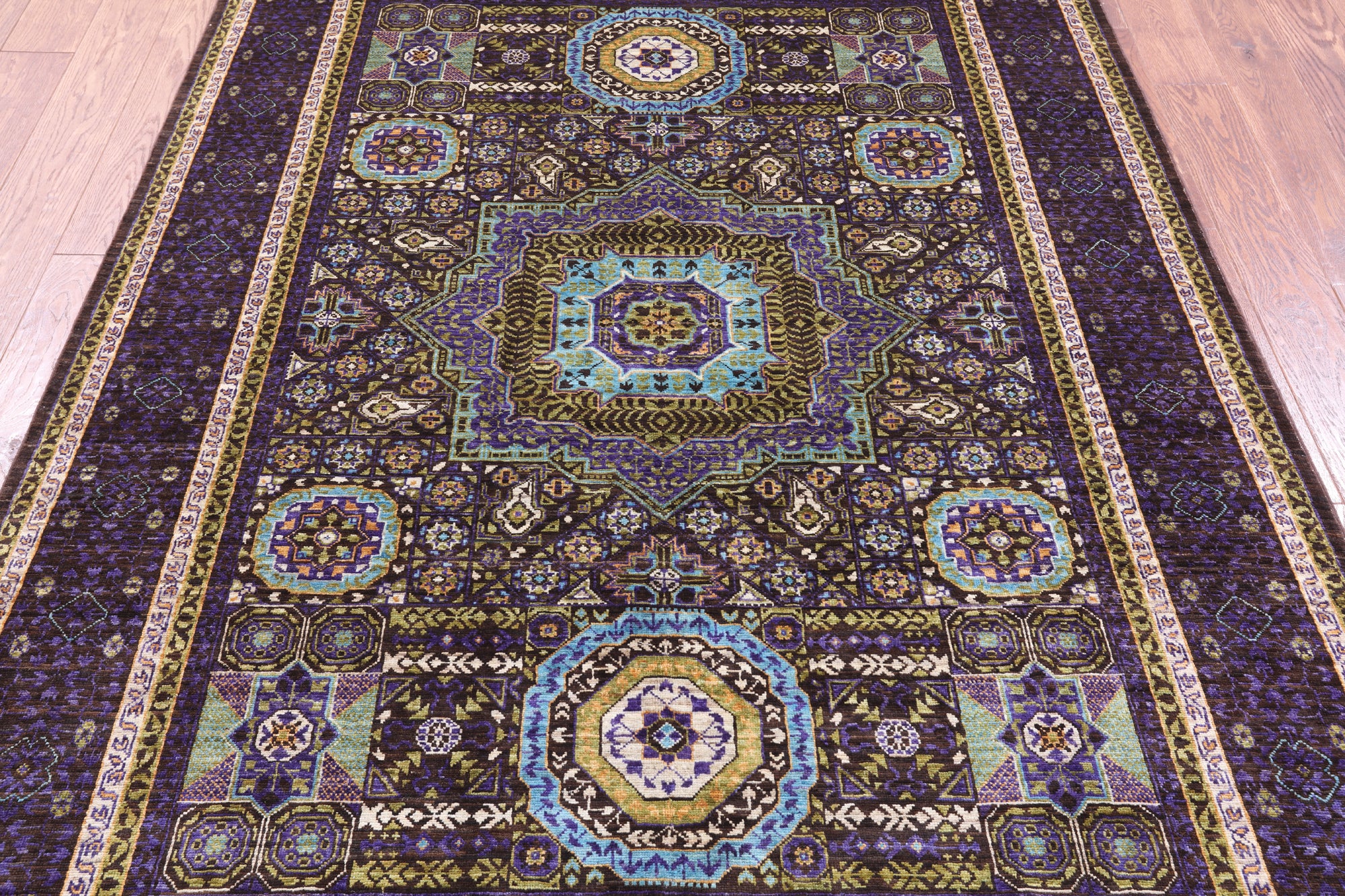 Brown Geometric Persian Mamluk Hand Knotted Wool Rug - 5' 6" X 7' 9" - Golden Nile