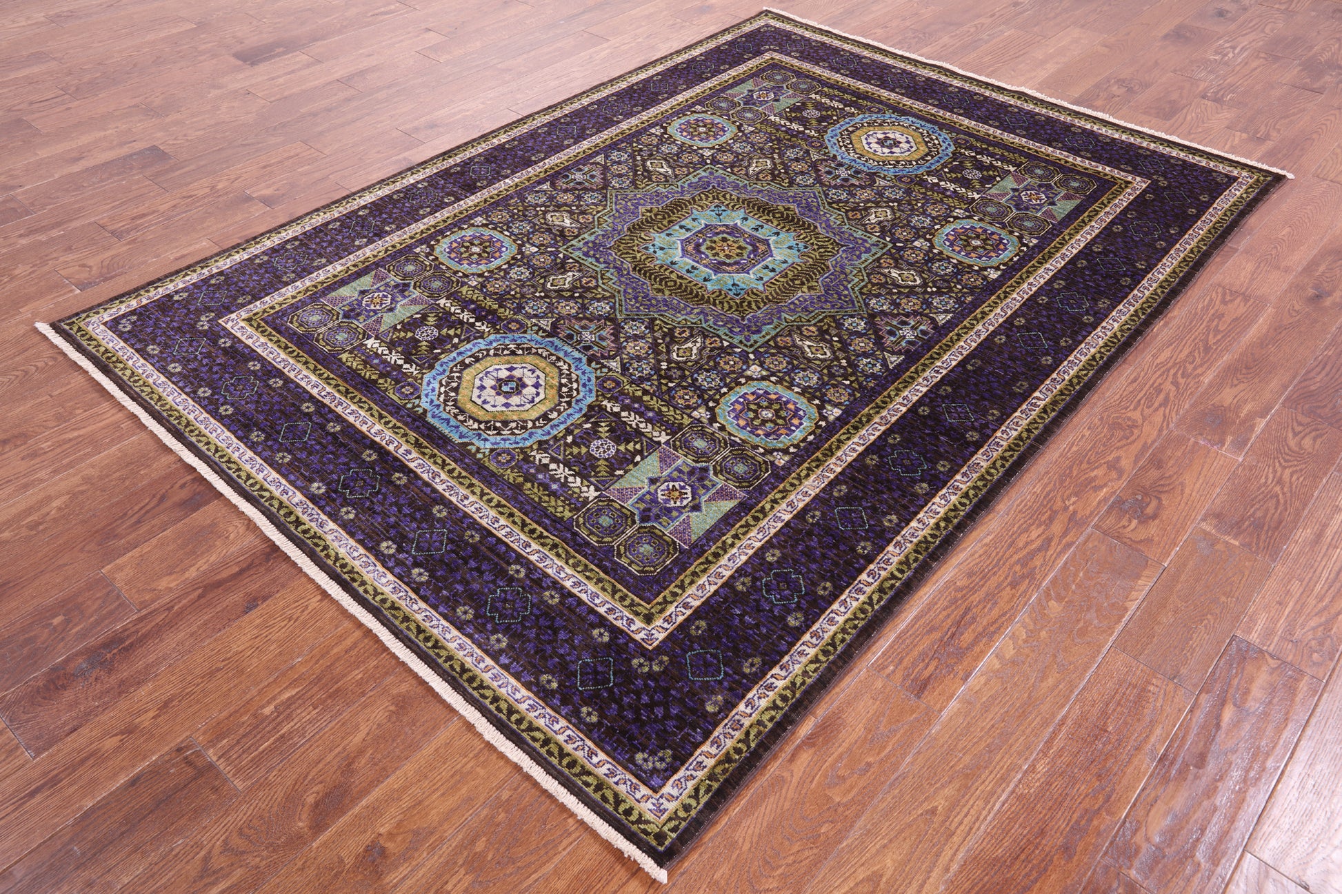 Brown Geometric Persian Mamluk Hand Knotted Wool Rug - 5' 6" X 7' 9" - Golden Nile