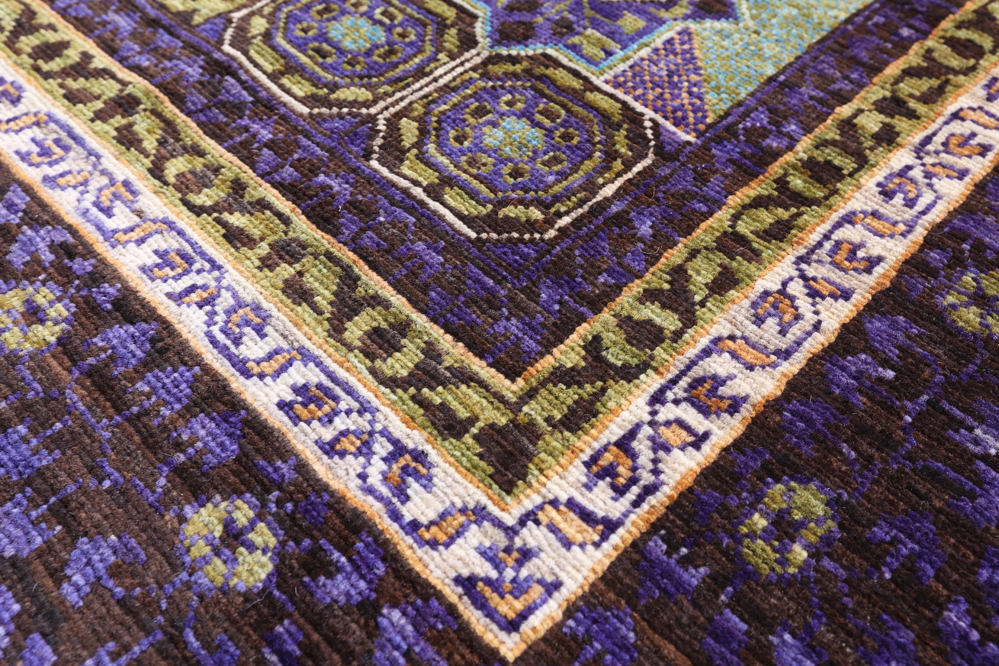 Brown Geometric Persian Mamluk Hand Knotted Wool Rug - 5' 6" X 7' 9" - Golden Nile