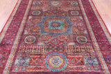 Red Geometric Persian Mamluk Hand Knotted Wool Rug - 6' 9" X 9' 6" - Golden Nile