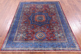 Red Geometric Persian Mamluk Hand Knotted Wool Rug - 5' 0" X 6' 2" - Golden Nile