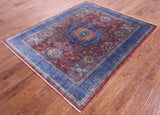 Red Geometric Persian Mamluk Hand Knotted Wool Rug - 5' 0" X 6' 2" - Golden Nile