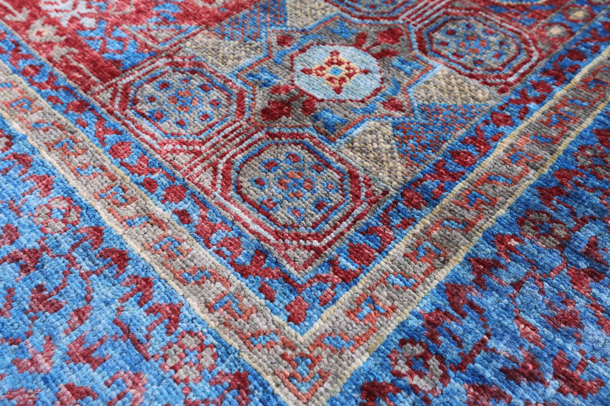 Red Geometric Persian Mamluk Hand Knotted Wool Rug - 5' 0" X 6' 2" - Golden Nile