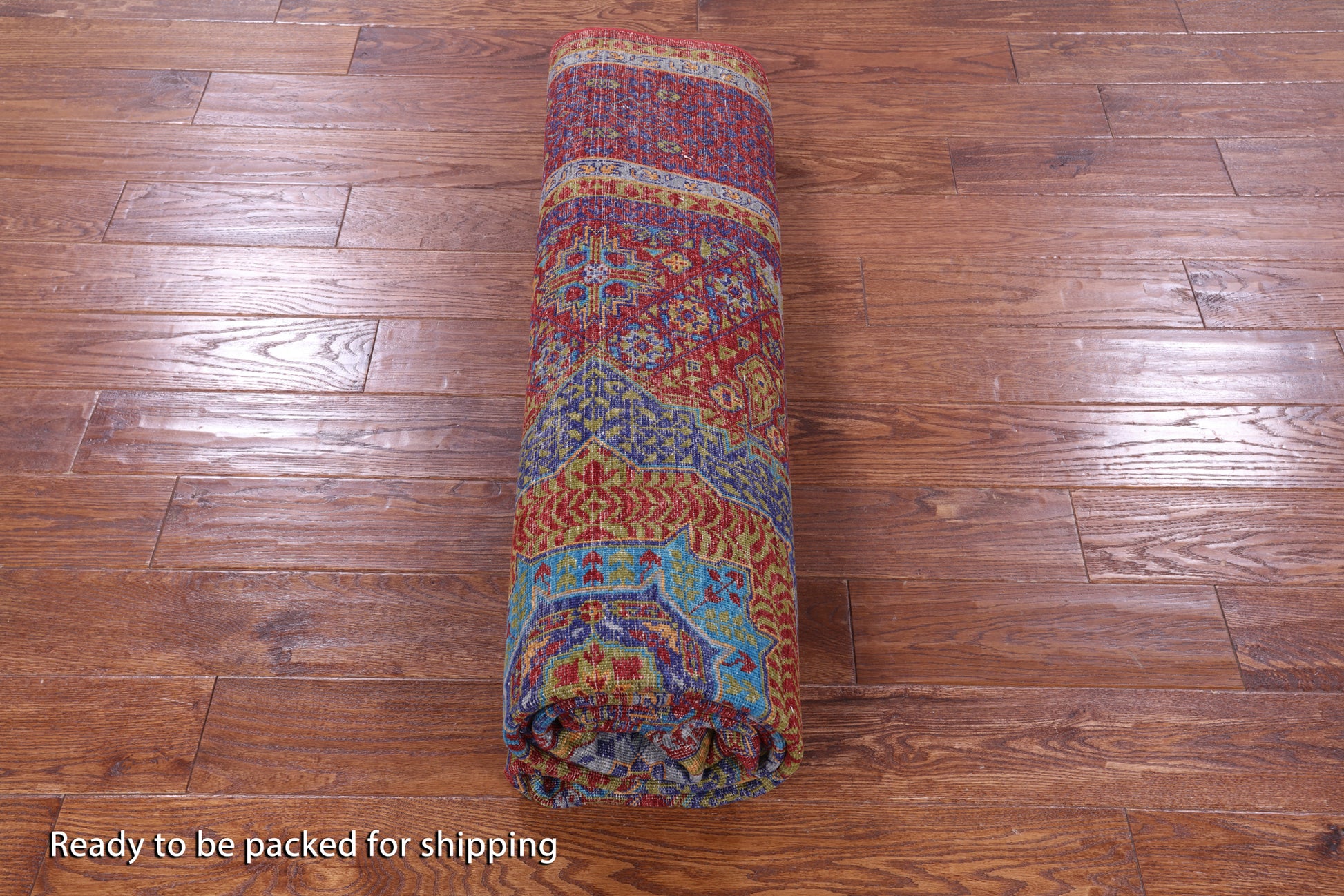 Red Geometric Persian Mamluk Hand Knotted Wool Rug - 6' 9" X 9' 9" - Golden Nile