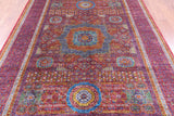 Red Geometric Persian Mamluk Hand Knotted Wool Rug - 6' 9" X 9' 9" - Golden Nile