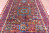 Red Geometric Persian Mamluk Hand Knotted Wool Rug - 6' 9" X 9' 9" - Golden Nile