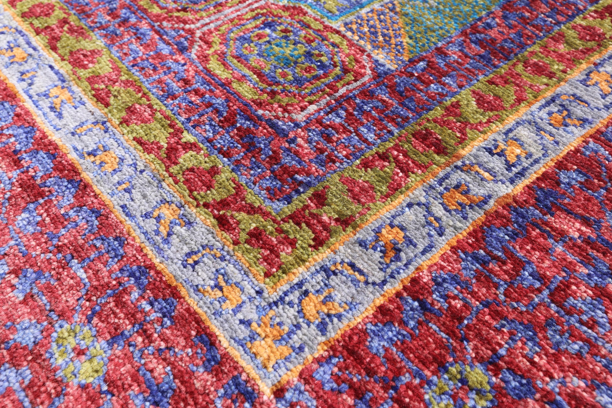 Red Geometric Persian Mamluk Hand Knotted Wool Rug - 6' 9" X 9' 9" - Golden Nile