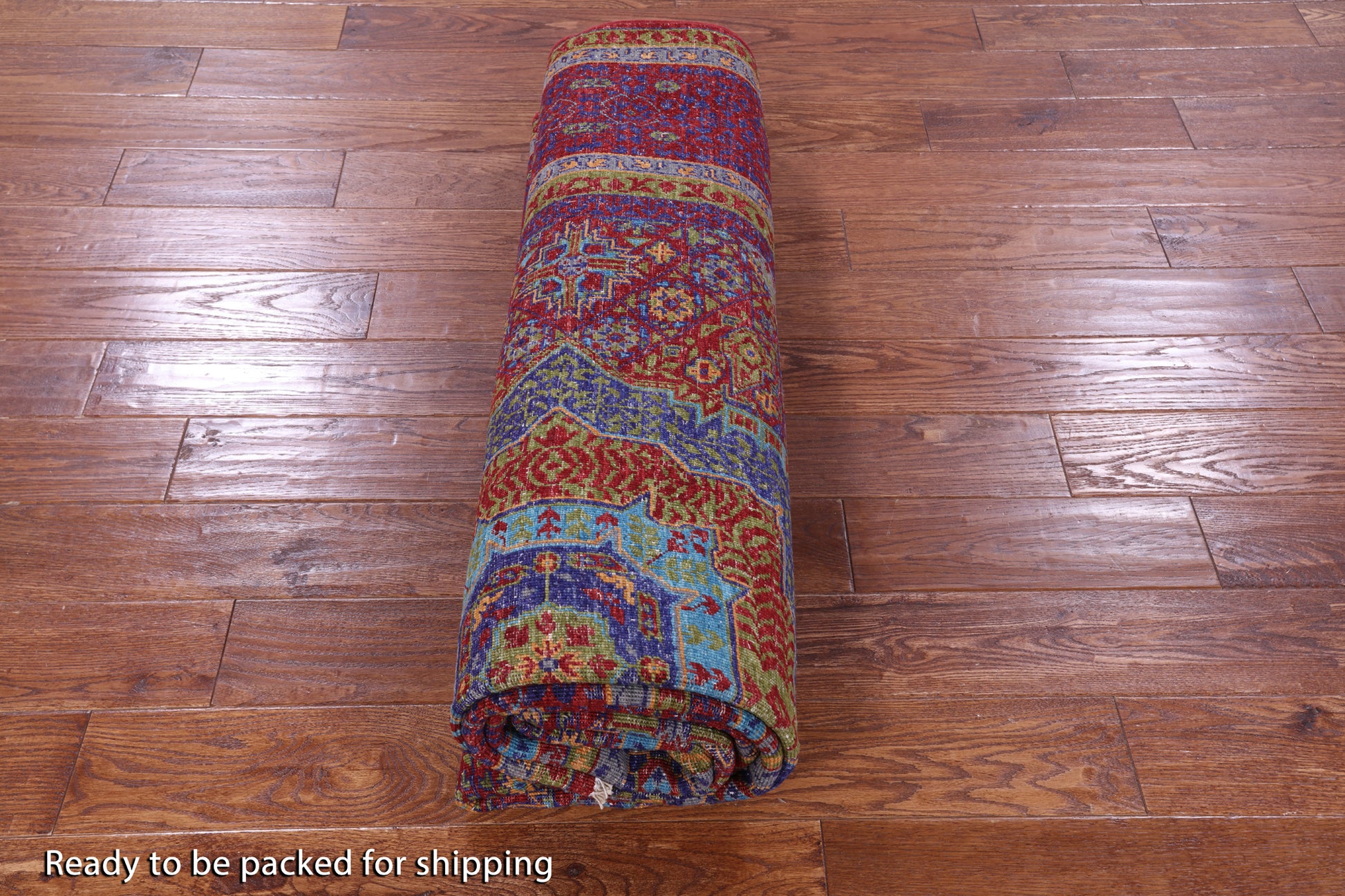 Red Geometric Persian Mamluk Handmade Wool Rug - 6' 10" X 9' 11" - Golden Nile