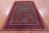 Red Geometric Persian Mamluk Handmade Wool Rug - 6' 10" X 9' 11" - Golden Nile