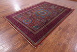 Red Geometric Persian Mamluk Handmade Wool Rug - 6' 10" X 9' 11" - Golden Nile