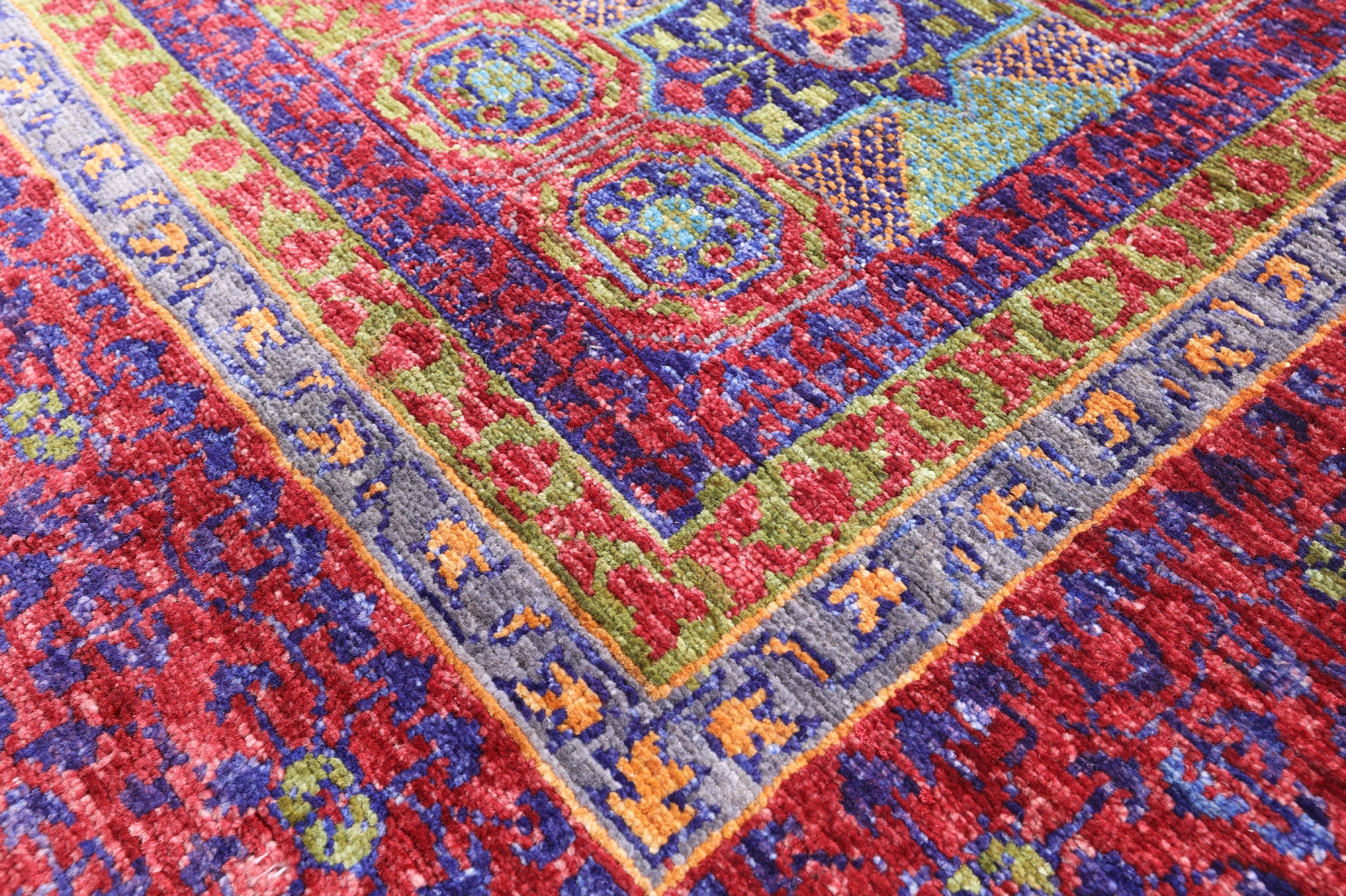 Red Geometric Persian Mamluk Handmade Wool Rug - 6' 10" X 9' 11" - Golden Nile