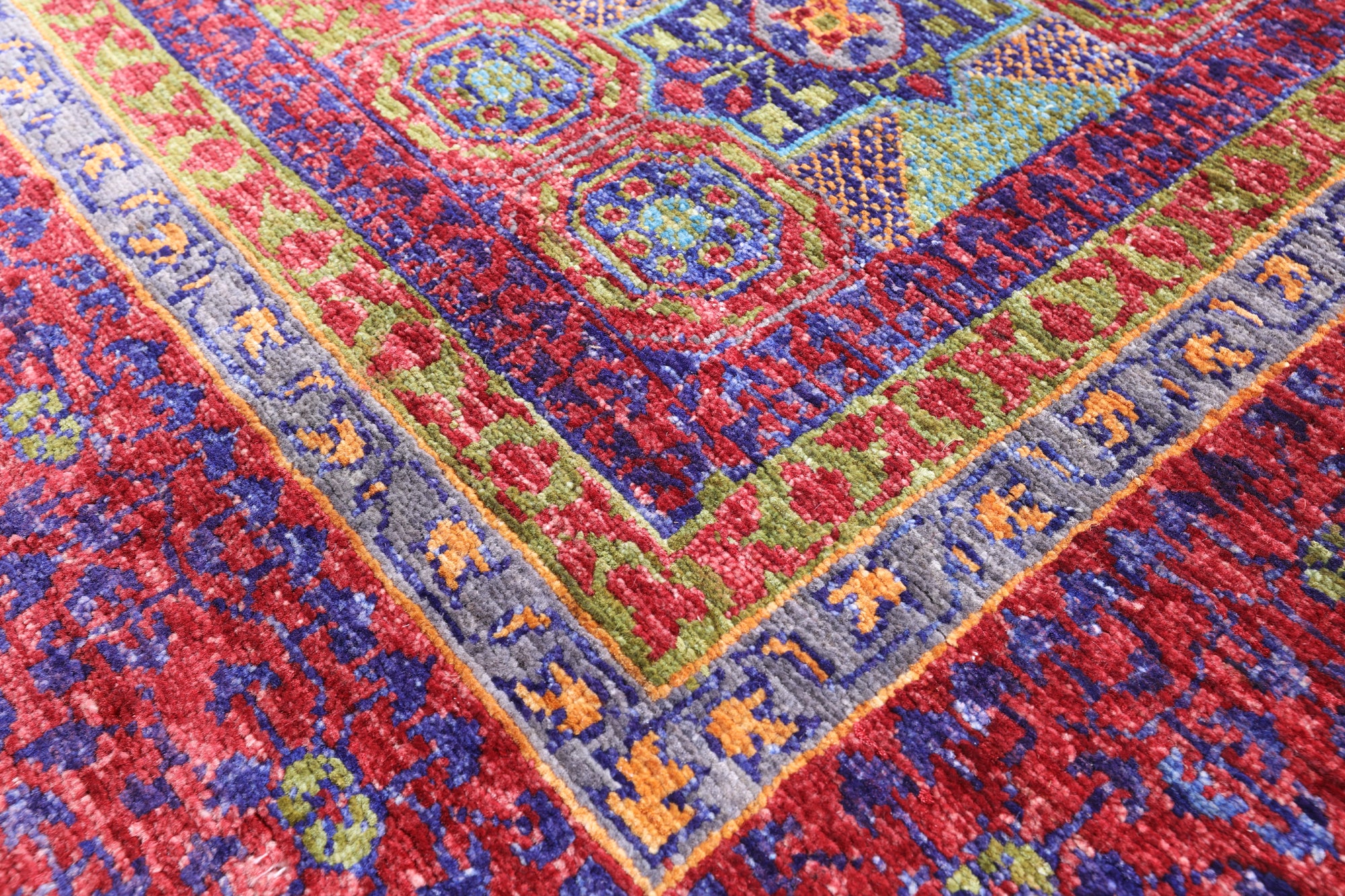 Red Geometric Persian Mamluk Handmade Wool Rug - 6' 10" X 9' 11" - Golden Nile