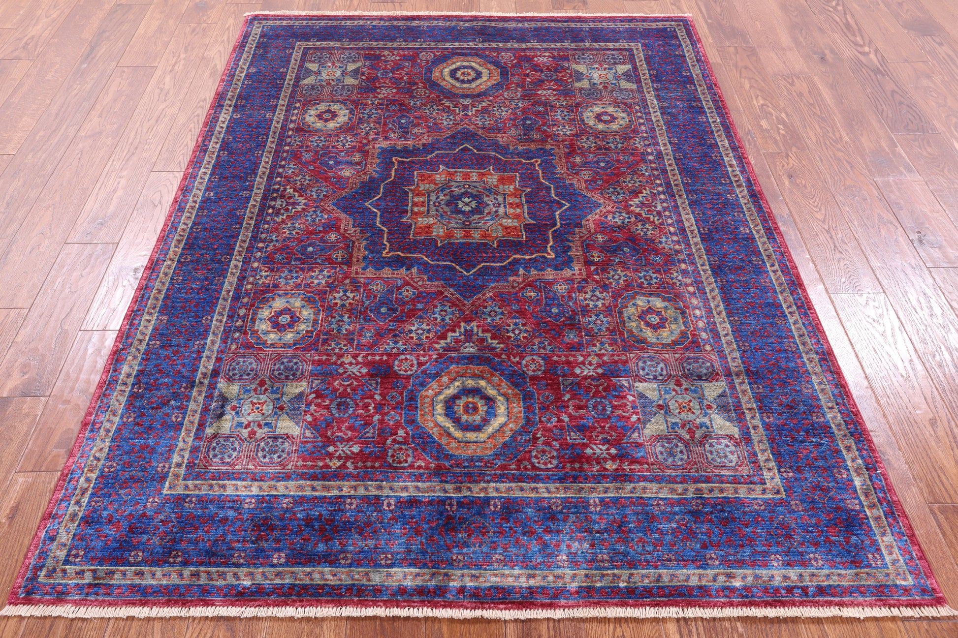 Geometric Persian Mamluk Handmade Wool Rug - 5' 0" X 6' 9" - Golden Nile