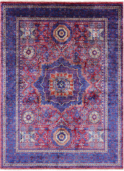 Geometric Persian Mamluk Handmade Wool Rug - 5' 0" X 6' 9" - Golden Nile