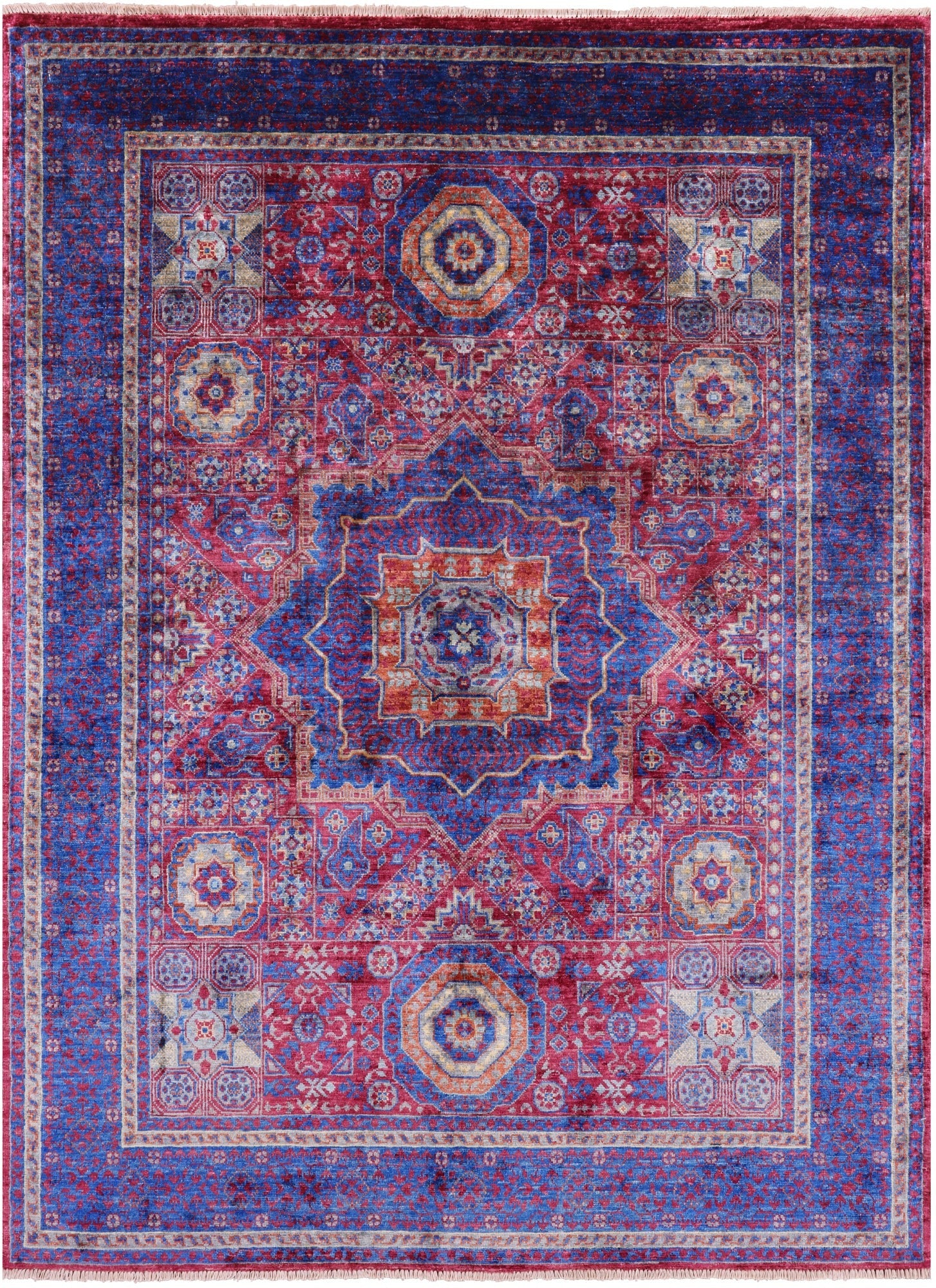 Geometric Persian Mamluk Handmade Wool Rug - 5' 0" X 6' 9" - Golden Nile