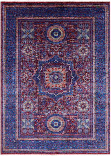 Red Geometric Persian Mamluk Hand Knotted Wool Rug - 5' 8" X 8' 1" - Golden Nile