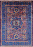 Purple Geometric Persian Mamluk Hand Knotted Wool Rug - 5' 9" X 7' 11" - Golden Nile