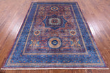 Purple Geometric Persian Mamluk Hand Knotted Wool Rug - 5' 9" X 7' 11" - Golden Nile