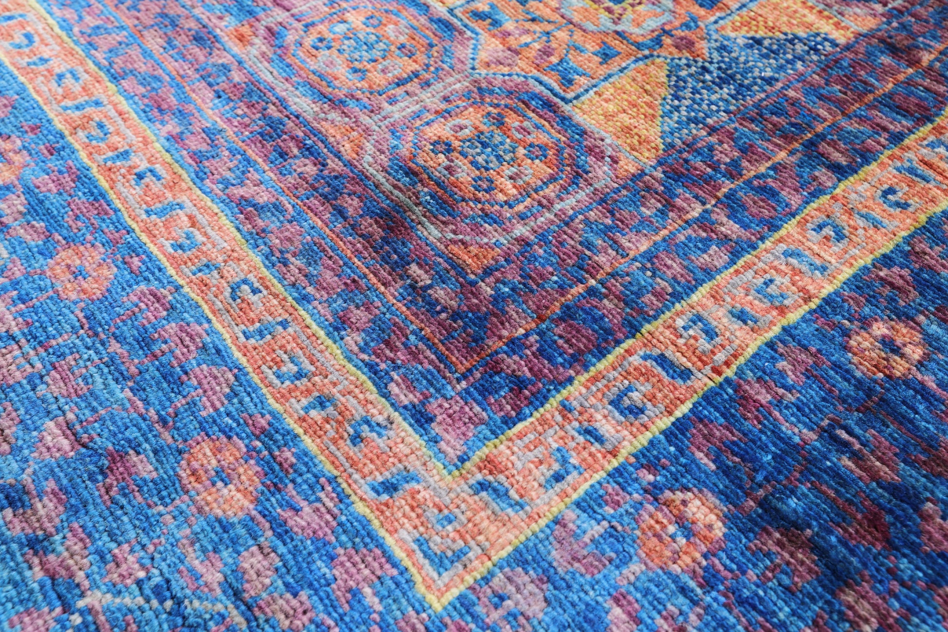 Purple Geometric Persian Mamluk Hand Knotted Wool Rug - 5' 9" X 7' 11" - Golden Nile