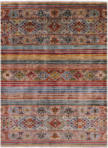 Khorjin Persian Gabbeh Hand Knotted Wool Rug - 5' 7" X 7' 5" - Golden Nile