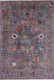 Grey Peshawar Hand Knotted Wool Rug - 5' 8" X 8' 5" - Golden Nile