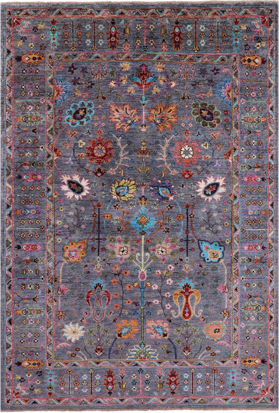 Grey Peshawar Hand Knotted Wool Rug - 5' 8" X 8' 5" - Golden Nile