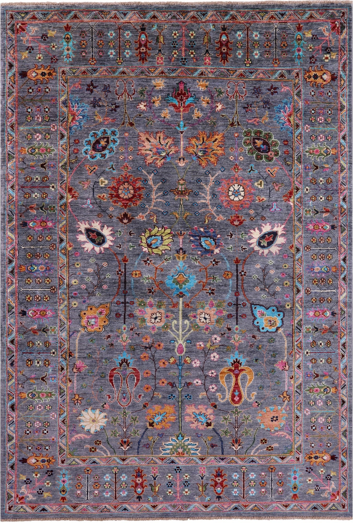 Grey Peshawar Hand Knotted Wool Rug - 5' 8" X 8' 5" - Golden Nile