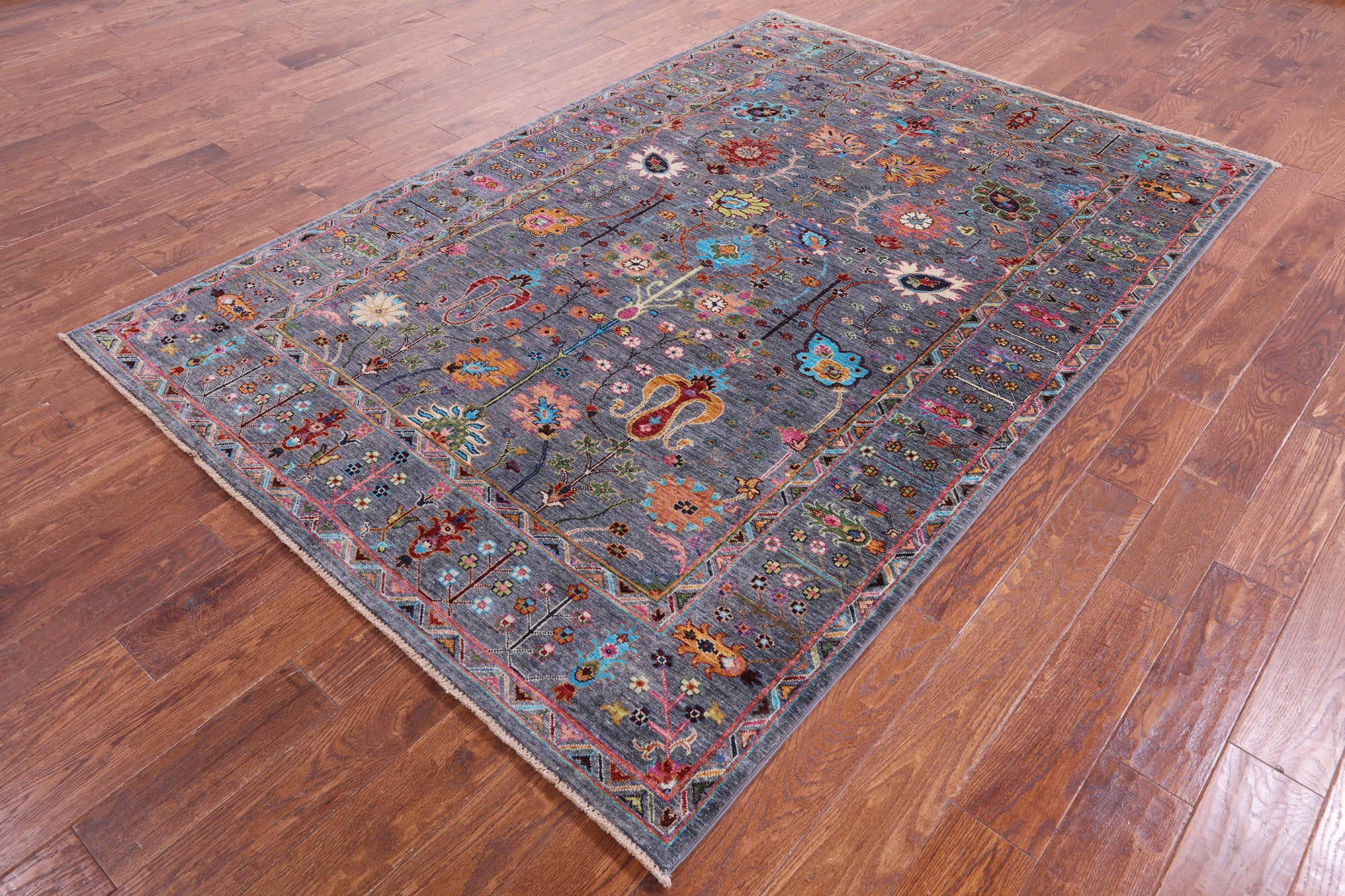 Grey Peshawar Hand Knotted Wool Rug - 5' 8" X 8' 5" - Golden Nile