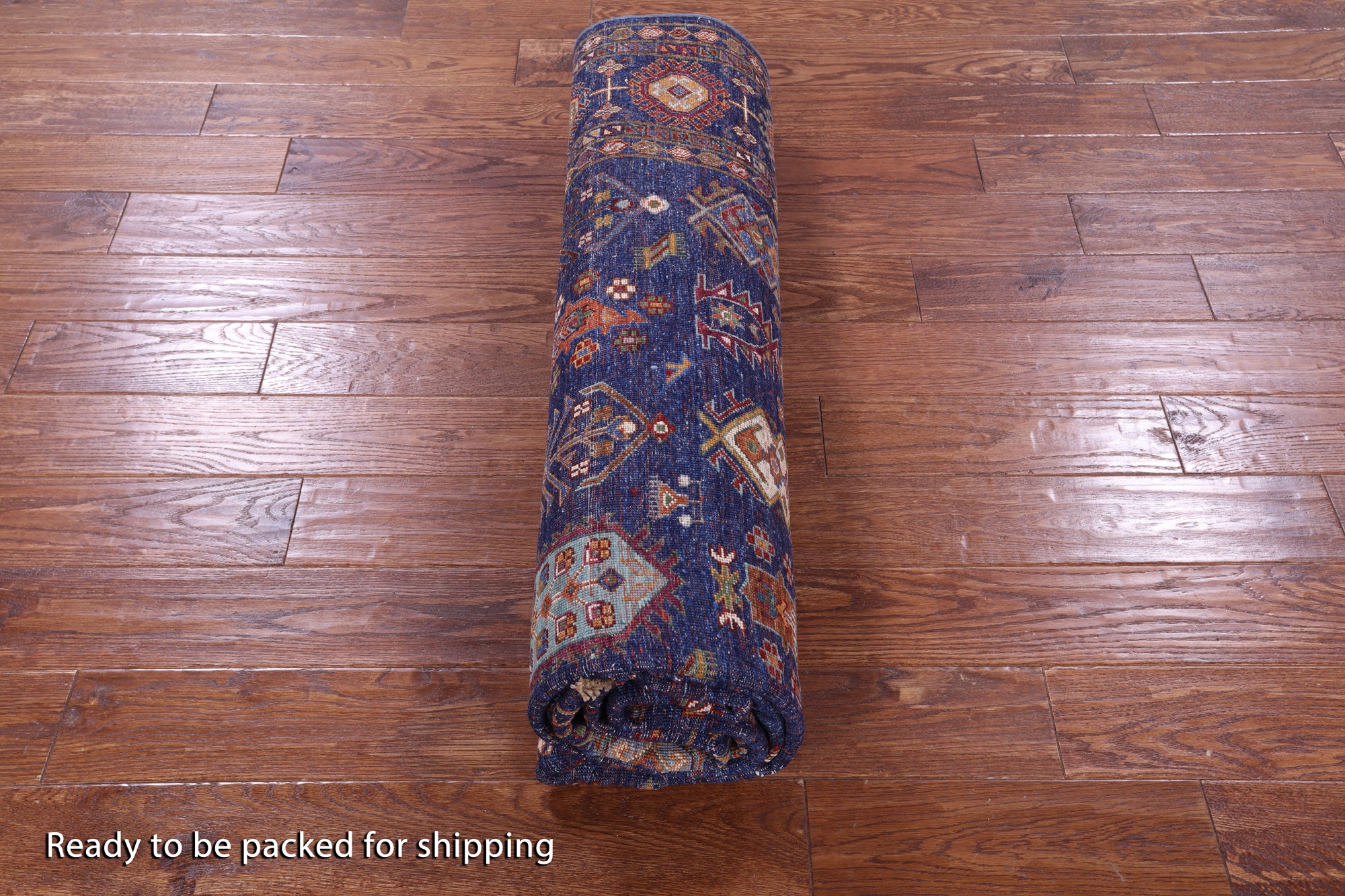 Blue Persian Fine Serapi Hand Knotted Wool Rug - 7' 0" X 9' 10" - Golden Nile