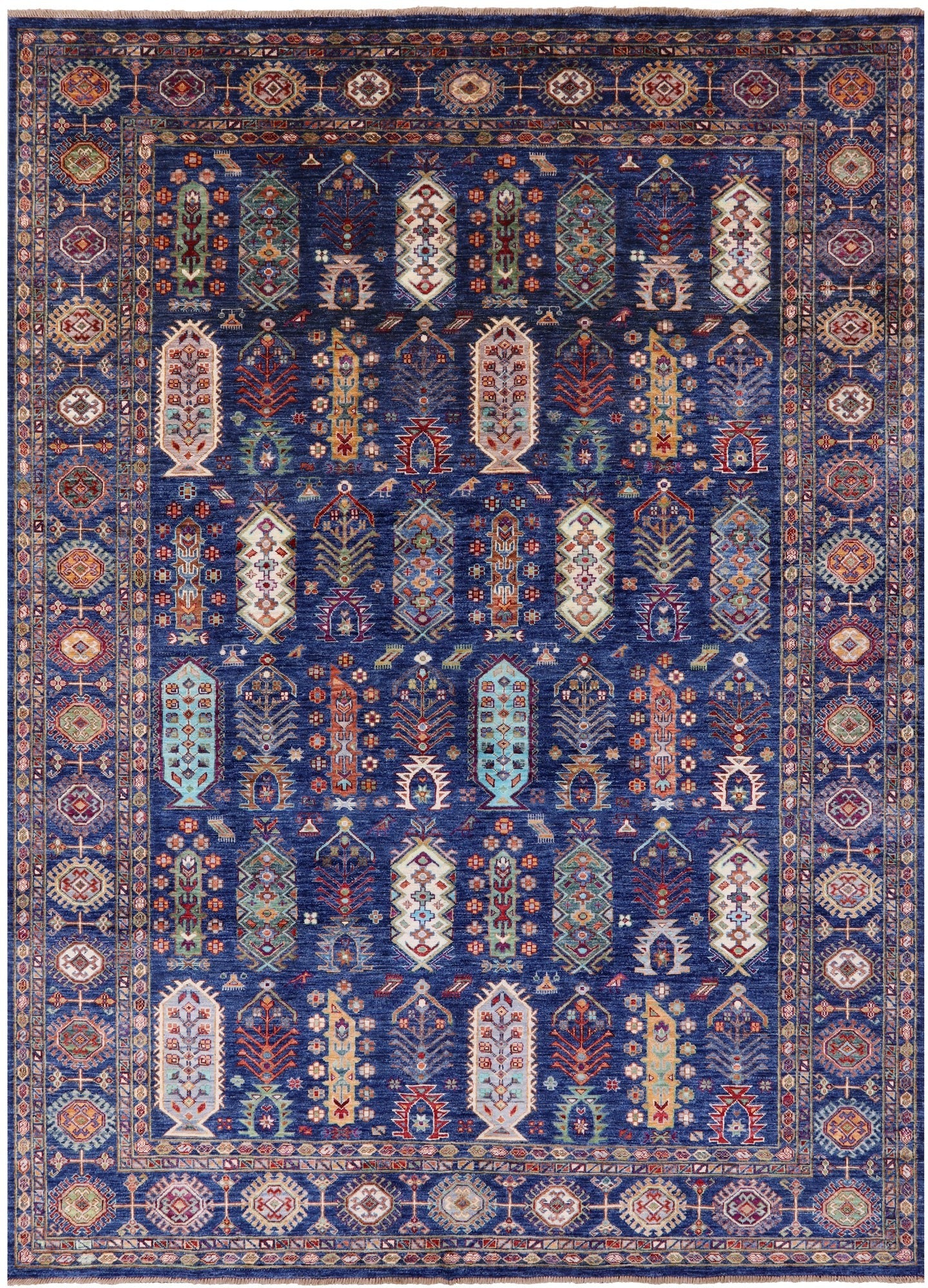 Blue Persian Fine Serapi Hand Knotted Wool Rug - 7' 0" X 9' 10" - Golden Nile