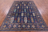 Blue Persian Fine Serapi Hand Knotted Wool Rug - 7' 0" X 9' 10" - Golden Nile