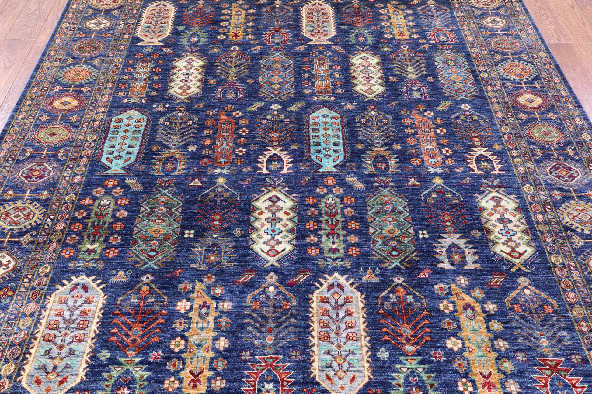 Blue Persian Fine Serapi Hand Knotted Wool Rug - 7' 0" X 9' 10" - Golden Nile