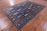 Blue Persian Fine Serapi Hand Knotted Wool Rug - 7' 0" X 9' 10" - Golden Nile