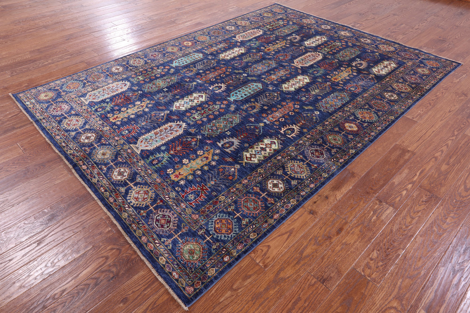 Blue Persian Fine Serapi Hand Knotted Wool Rug - 7' 0" X 9' 10" - Golden Nile