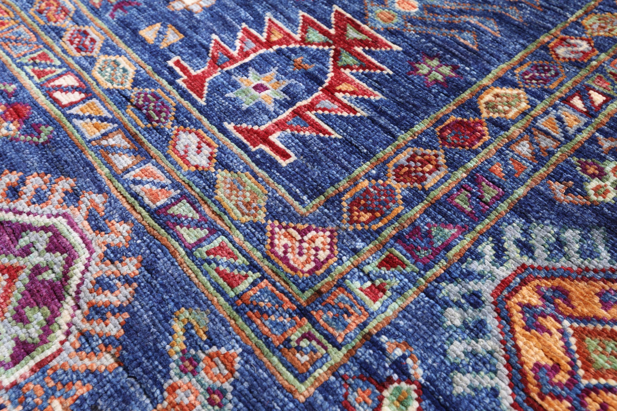 Blue Persian Fine Serapi Hand Knotted Wool Rug - 7' 0" X 9' 10" - Golden Nile