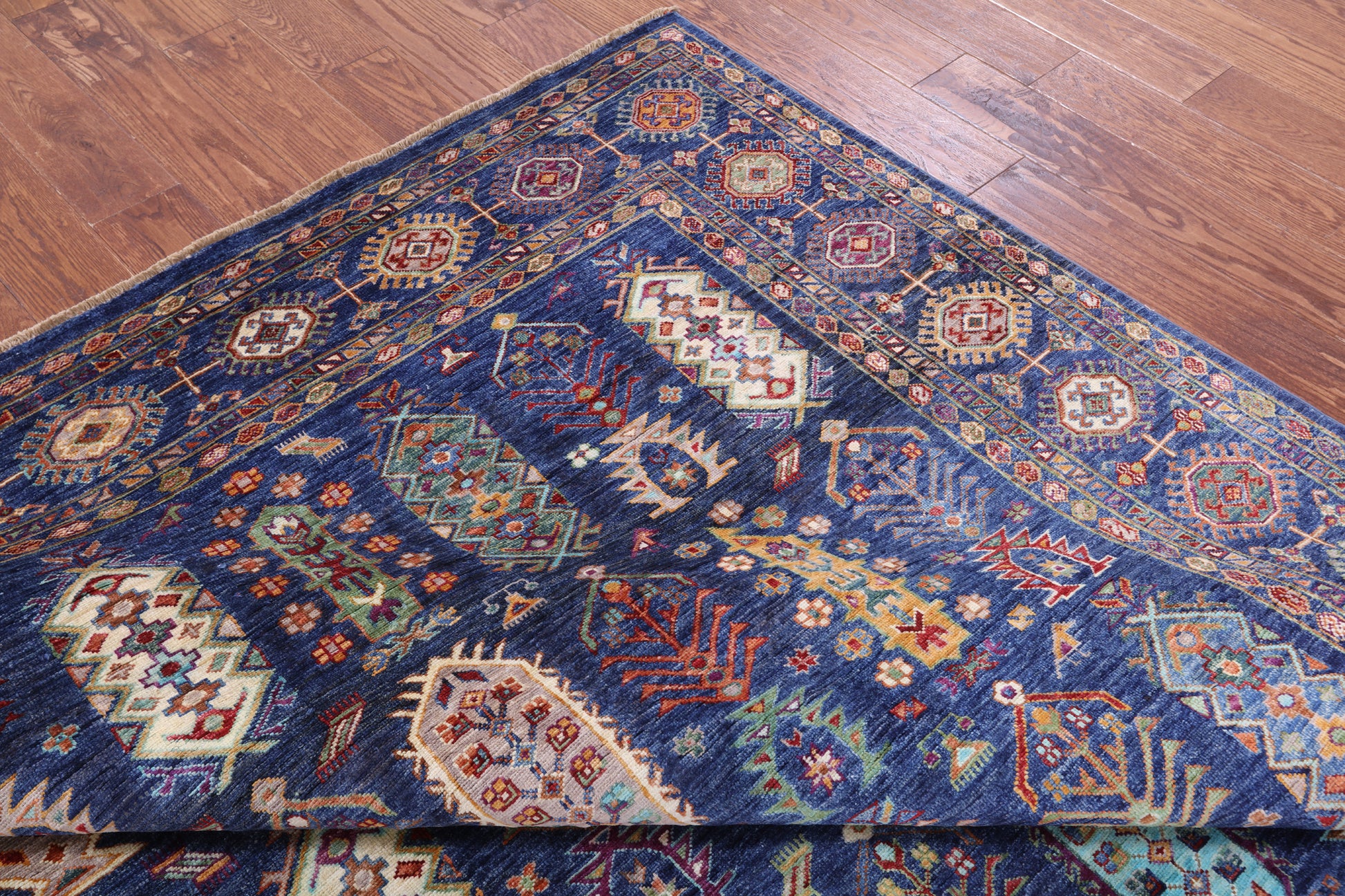 Blue Persian Fine Serapi Hand Knotted Wool Rug - 7' 0" X 9' 10" - Golden Nile