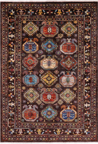 Brown Turkmen Ersari Hand Knotted Wool Rug - 5' 7" X 8' 2" - Golden Nile