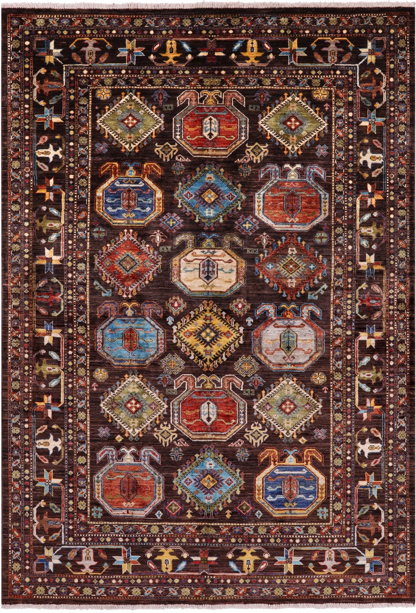 Brown Turkmen Ersari Hand Knotted Wool Rug - 5' 7" X 8' 2" - Golden Nile