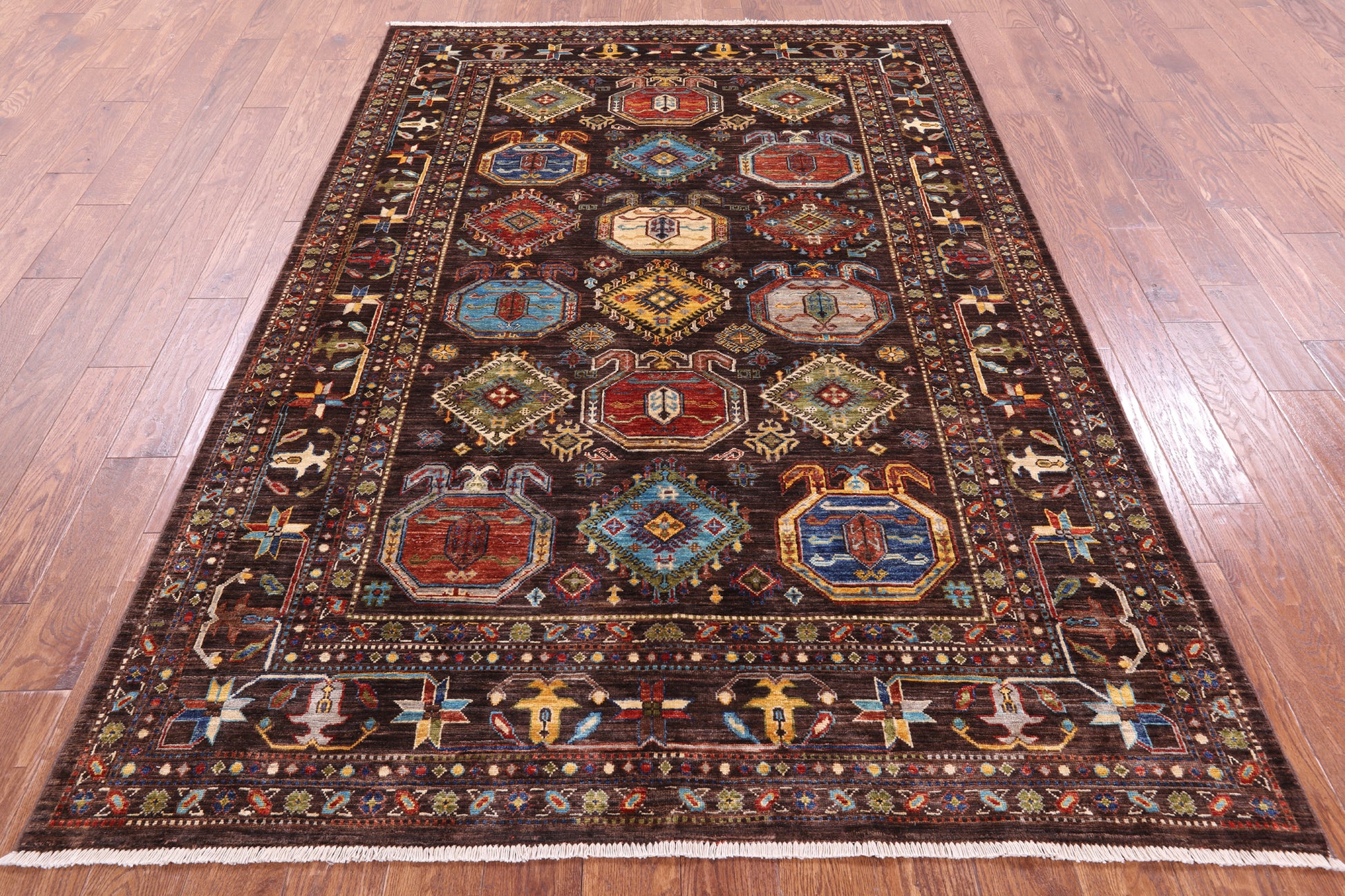 Brown Turkmen Ersari Hand Knotted Wool Rug - 5' 7" X 8' 2" - Golden Nile