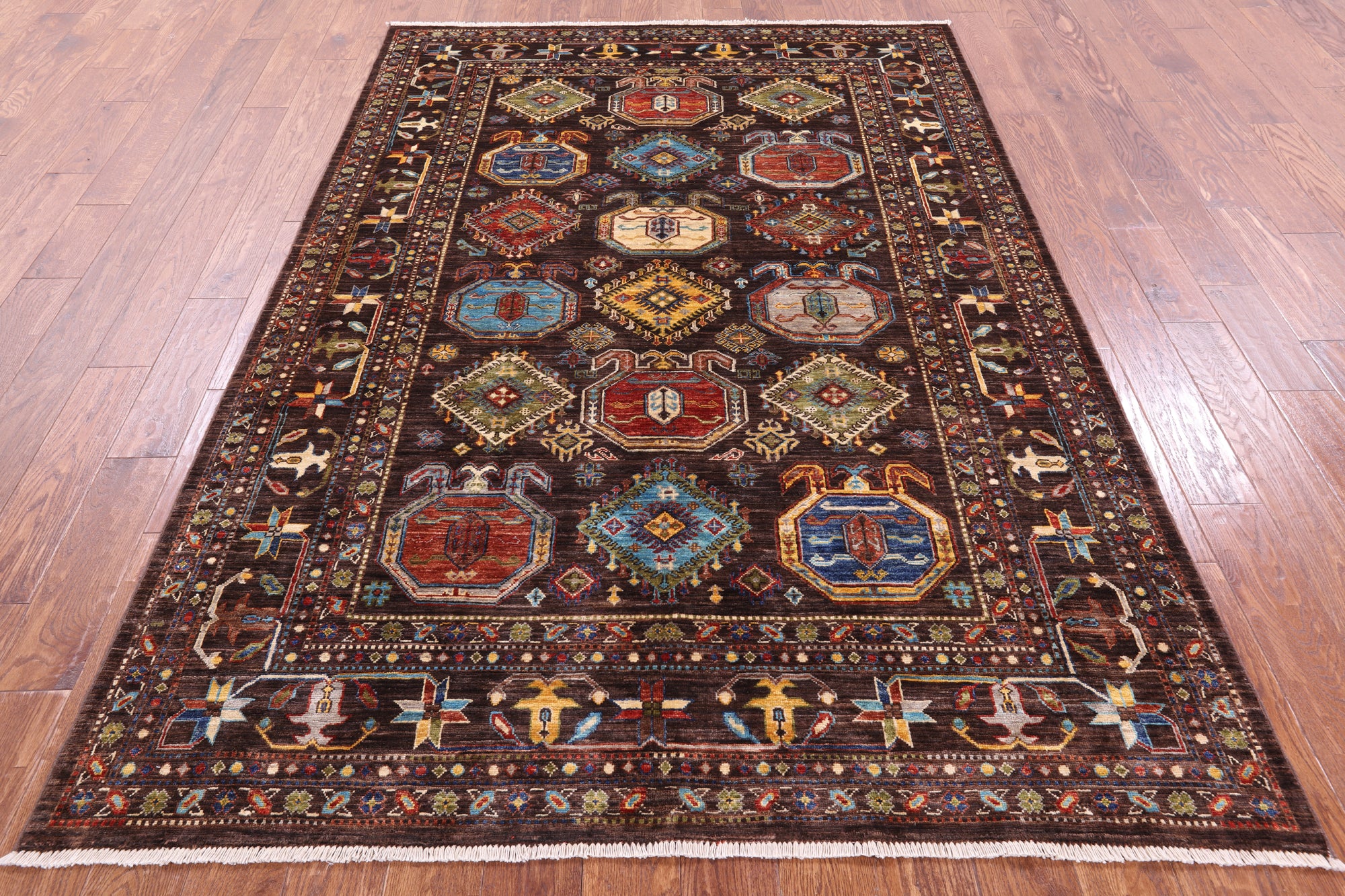 Brown Turkmen Ersari Hand Knotted Wool Rug - 5' 7" X 8' 2" - Golden Nile